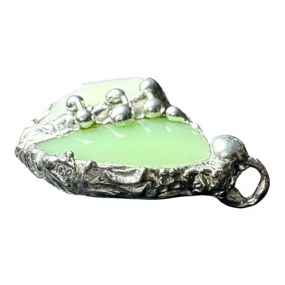 Vaseline Glass “Mended” Heart Pendant Bezel Artisan Crafted Glowing Glass - Picture 11 of 17